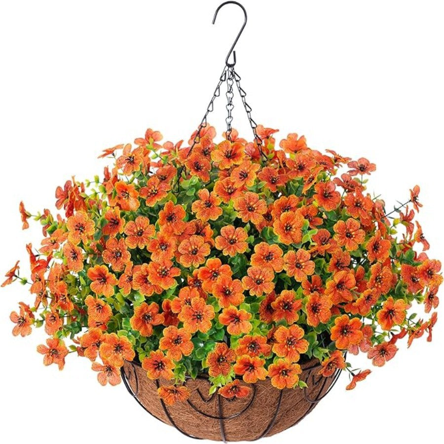 Premium Artificial Hanging Flower Basket UV-Resistant Silk Daisy Eucalyptus Outdoor Porch Patio Balcony Yard All-Weather 3D Pistil