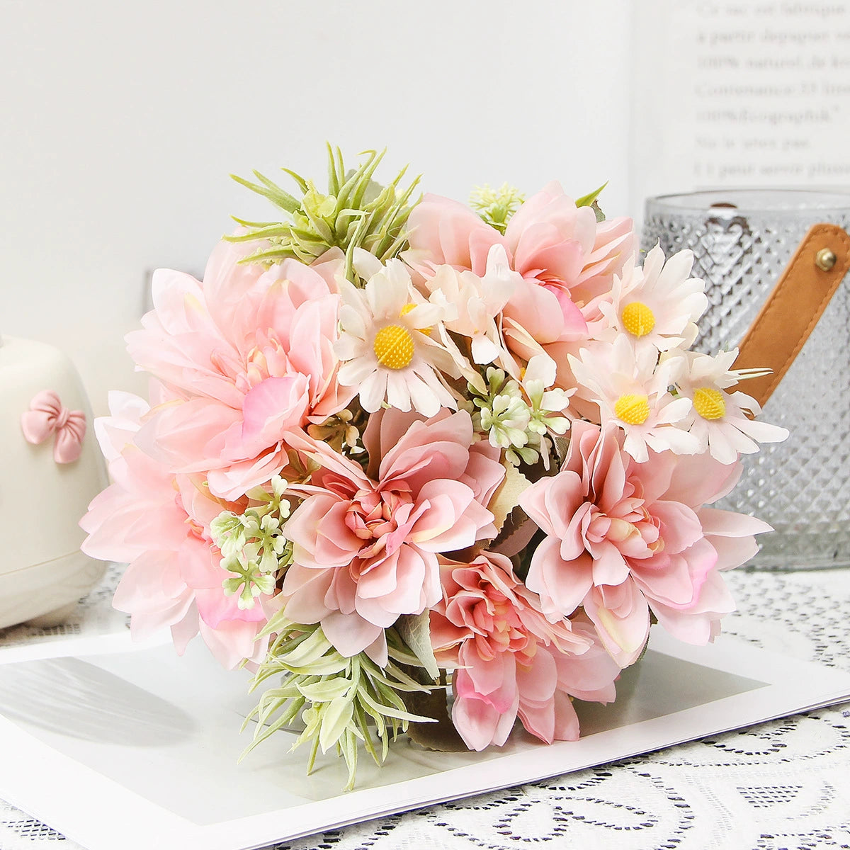 Bulk Dahlia Bridal Bouquet Kit Silk Gerbera Set Bend Safe Steel Stems for Wedding Aisle Decor Home Vase Displays  Wholesale