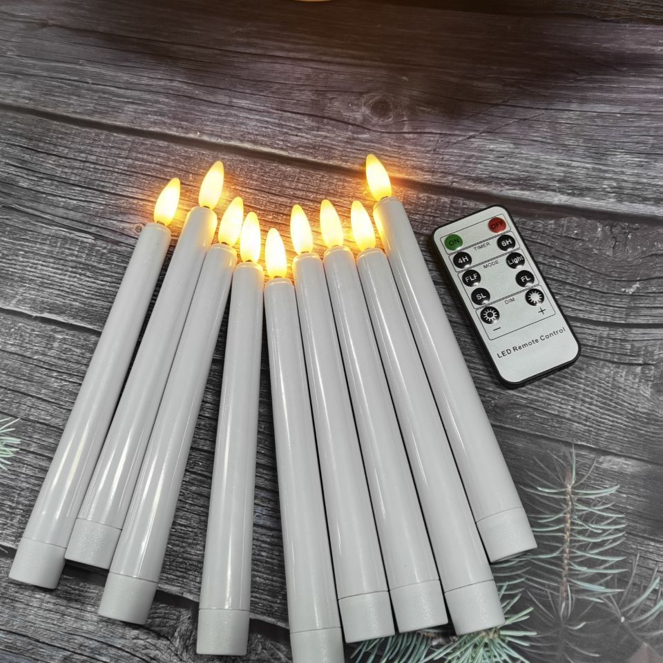 Bulk Electric Candlestick Lights Flameless Ivory Taper Candles Flickering with 10-Key Remote Battery Operated Led Warm 3D Wick Light Window Candles Christmas Home Wedding Decor Wholesale