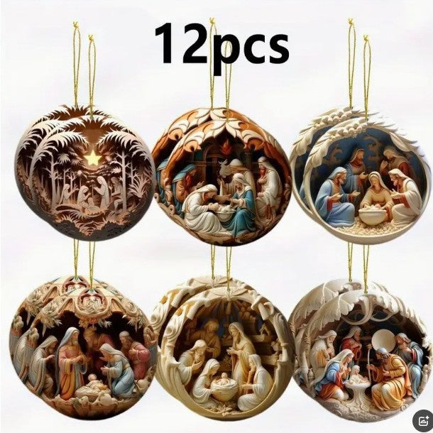 12PCS Acrylic Christmas Tree & Car Ornaments - 2D Flat Hanging Decor