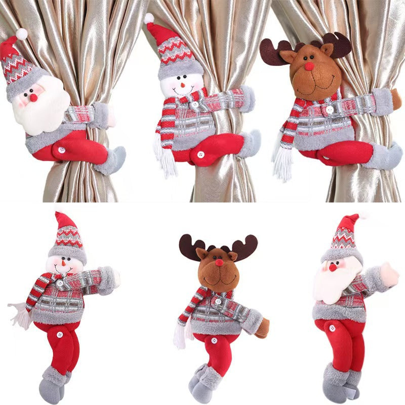 Santa Snowman & Reindeer Christmas Curtain Clips – 3-Pack Holiday Window Décor 13-17” Plush Holdbacks Gift-Ready