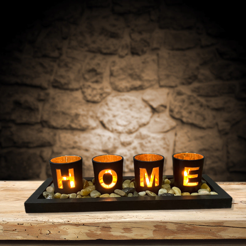 Bulk Hollow-out Candle Cup Set with Wooden Tray for Home Wedding Party Table Centerpiece Decor Wholesale