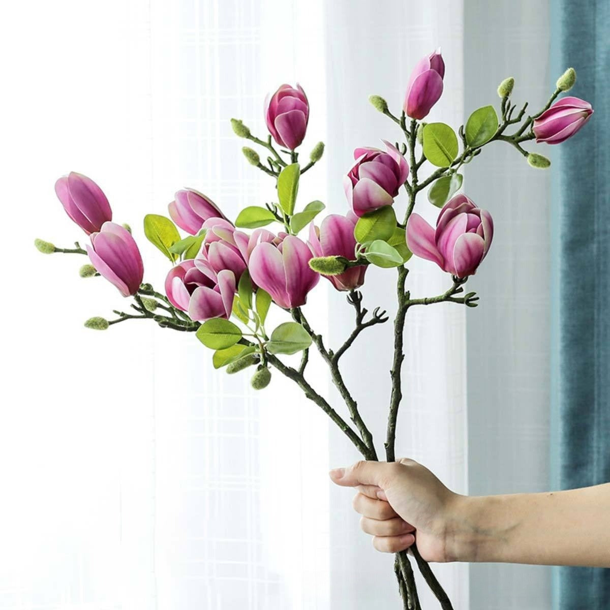 Premium 2pcs Artificial Magnolia Flowers High Quality PU Stem Wedding Table Centerpiece Leaves Tall Vase Home Decor Arrangements