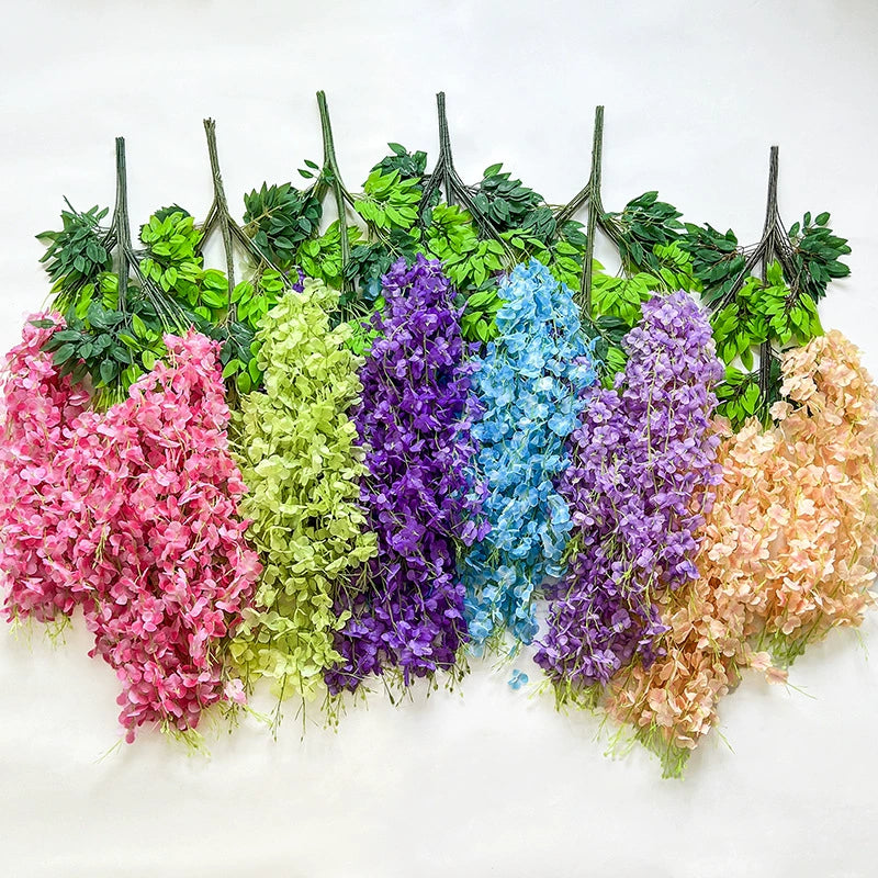 Bulk 12 Pack Wisteria Artificial Flowers Vines Rust Proof  Chains Fade Proof for Wedding Arch Garden Wall Outdoor Decor Wholesale