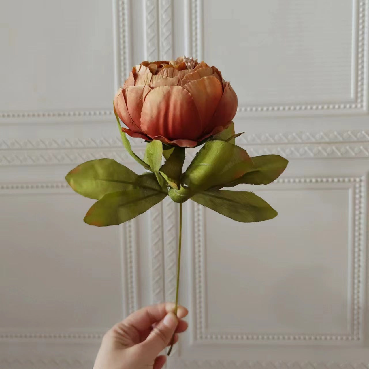 Single Stem Classic Peony Artificial Flower - Coffee Brown Ideal for Wedding & Home Decor