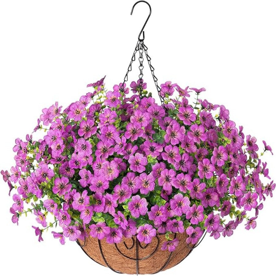 Premium Artificial Hanging Flower Basket UV-Resistant Silk Daisy Eucalyptus Outdoor Porch Patio Balcony Yard All-Weather 3D Pistil