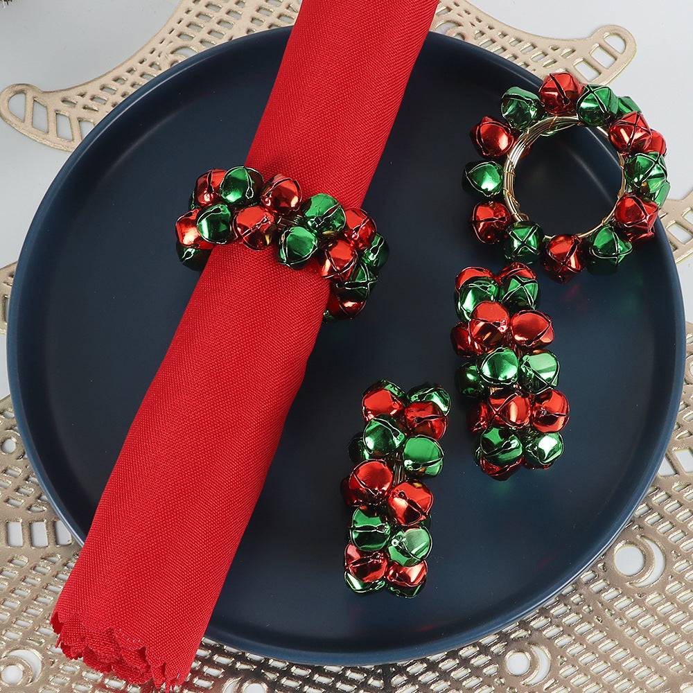 12 Pack Christmas Red & Green Bell Napkin Rings - Metal Holders for Holiday Table Settings | Restaurant & Hotel Decor