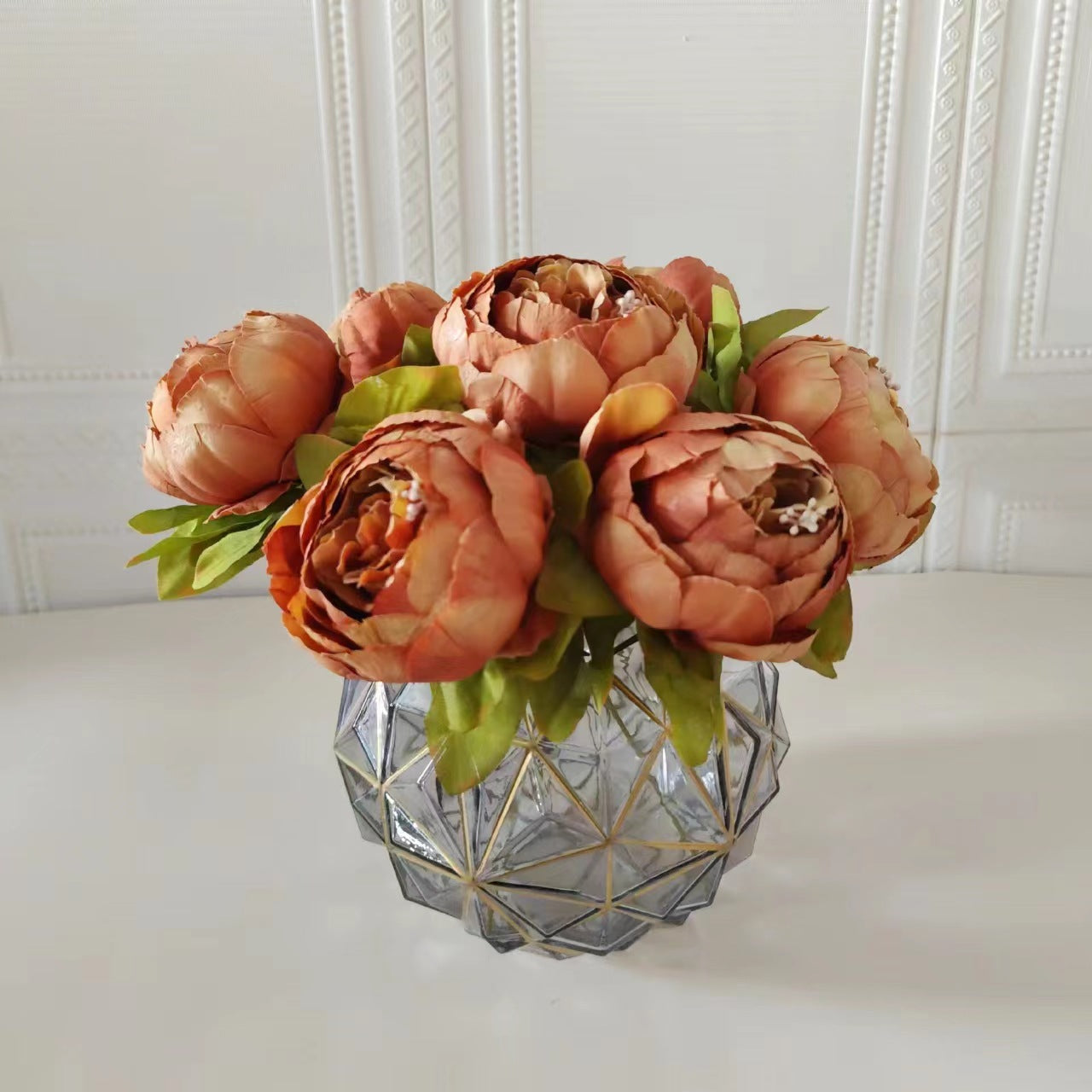 Single Stem Classic Peony Artificial Flower - Coffee Brown Ideal for Wedding & Home Decor