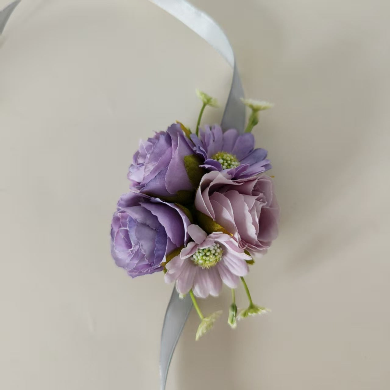 Bridal & Bridesmaid Light Purple Wrist Corsage - Artificial Rose Buds Satin & PVC