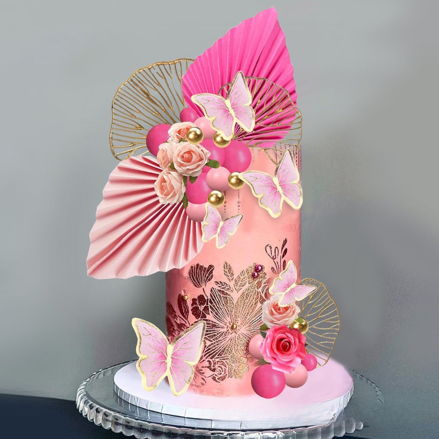 Rose Cake Decor Bulk 2025 Silk Touch Vintage Roses & Palm Leaves Cake Topper Kit for Bohemian Wedding & Nursery Shower Wholesale