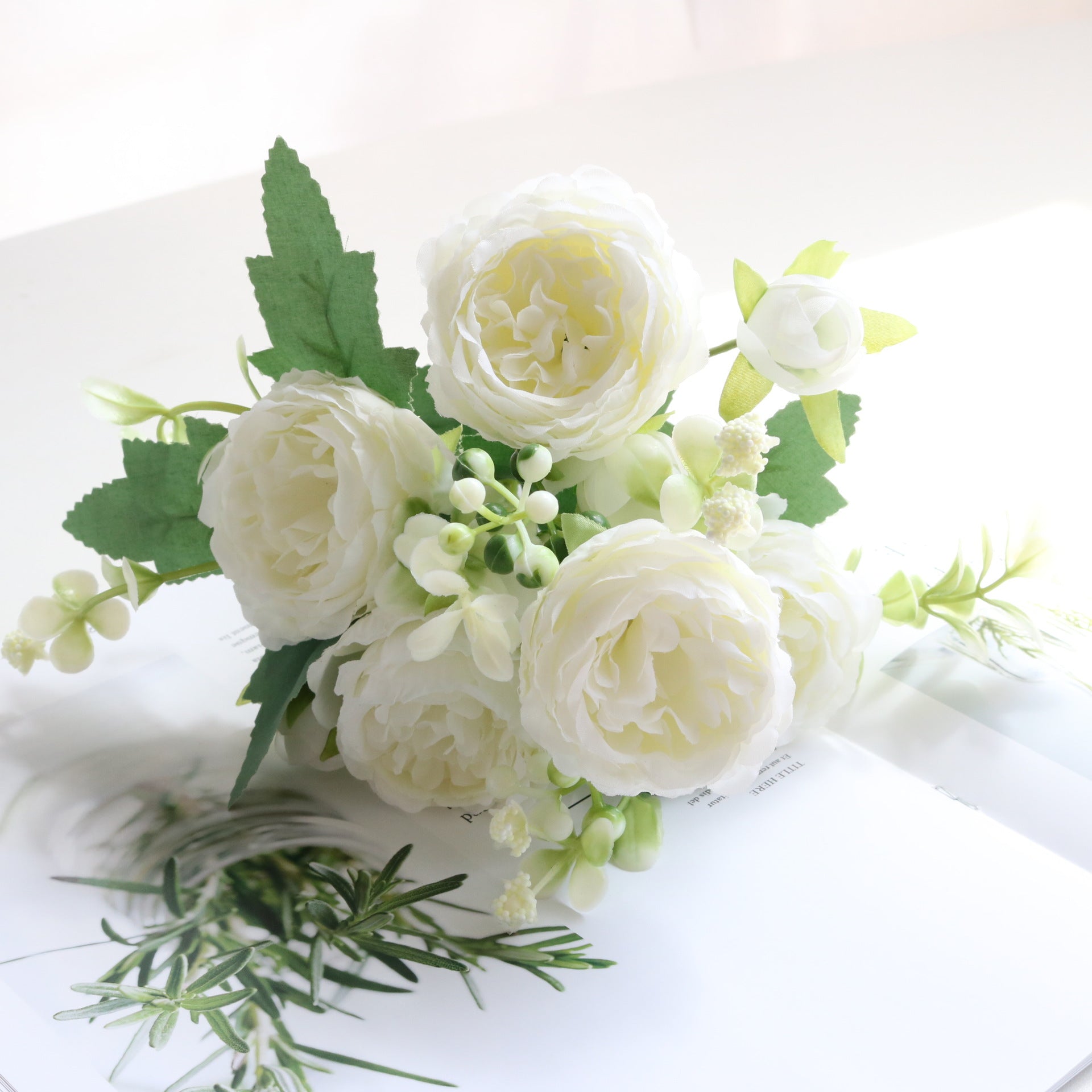 Premium Real Touch 6 pcs Silk Roses Luxury Wedding Bridal Bouquets & Persian Décor Centerpiece for Vase Table Arrangements
