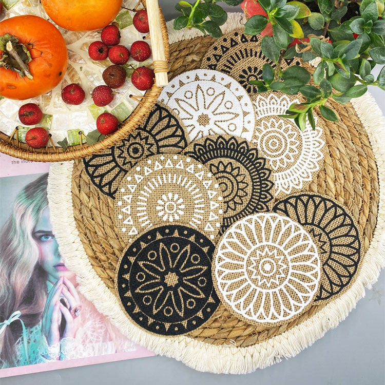 Bulk 2pcs 15 Inch Boho Round Braided Placemats with Tassel Vintage Vase Mat for Home Party Birthday Wholesale
