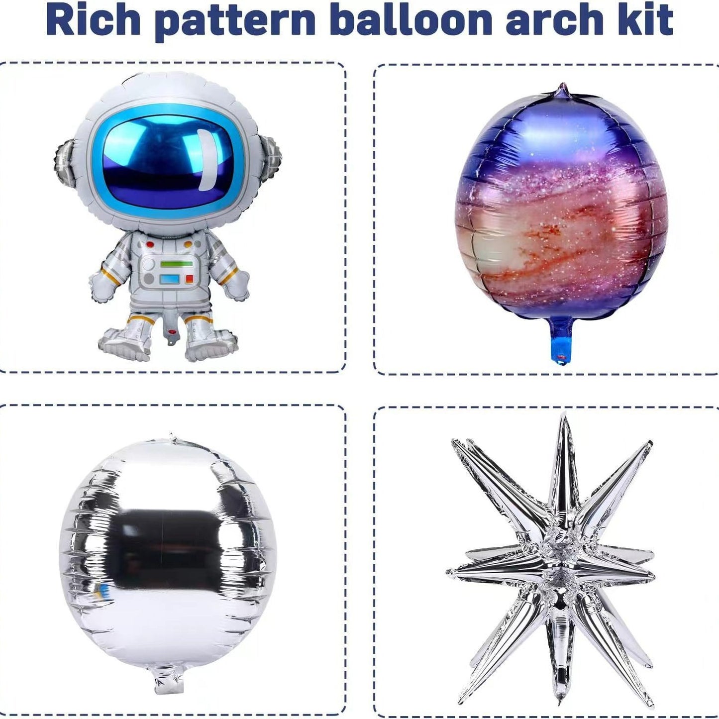 Space Astronaut Balloon Garland Kit - 2 Sets Space Theme Boys Birthday Party Decorations Retro Navy Blue Latex & Foil Balloons for Galactic Celebrations