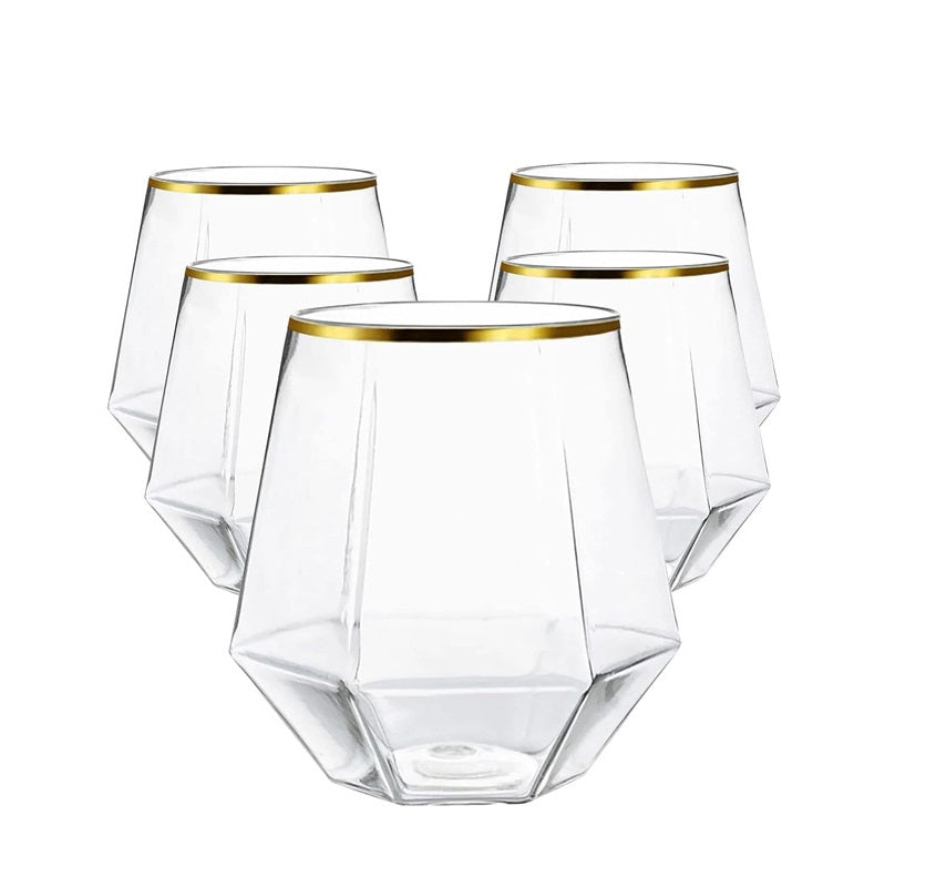 Bulk 64 Pcs Disposable Stemless Plastic Wine Glasses With Gold Rim 12 OZ Shatterproof Reusable Champagne Whiskey Glasses Wholesale