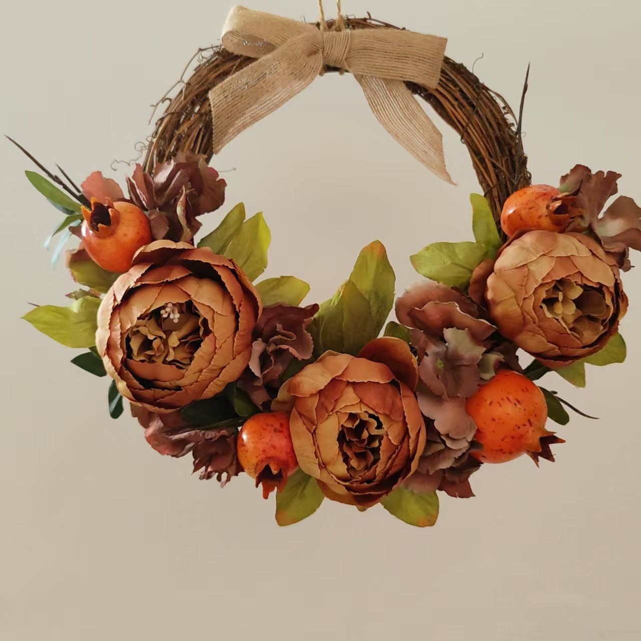 Fall-Themed Handmade Wreath for Wall/Door - Artificial Flowers & Natural Vines Ideal for Christmas & New Year