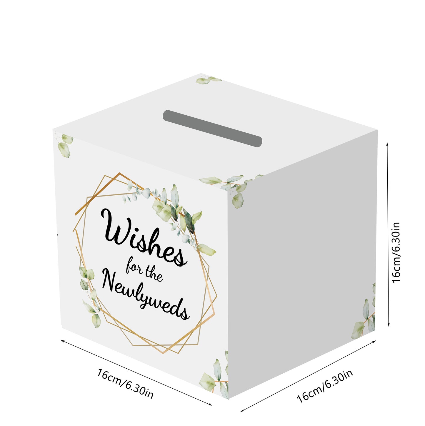 Wedding Wishes Box for Newlyweds - 6.3 Inch Cube Card Box for Wedding Baby Shower Bridal Shower & Birthday Party (Greenery Collection)