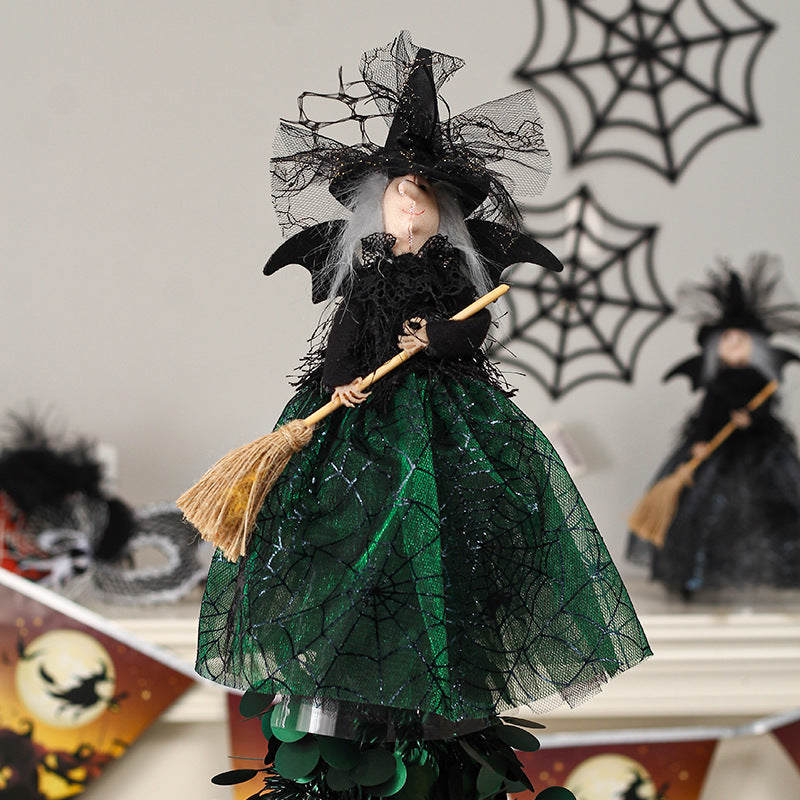 Halloween Witch Doll Tree Topper & Table Decor - 8.27"H x 11.22"W Gauze & Sequin Material Lightweight 30g