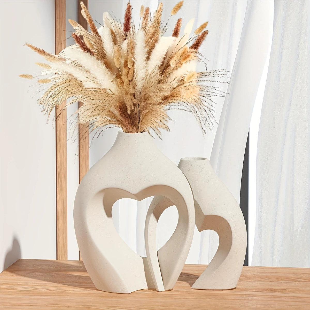 Bulk 2 Pack Heart Shaped Vases Hand-Glazed Heart-Shaped Ceramic Duo Set with Asymmetrical Silhouette Sculptural Centerpieces for Wedding Sweetheart Tables Mid-Century Sideboards Interior Designer Showhouses Wholesale