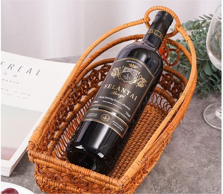 Premium Handwoven Rattan Wine Basket Nautical Boat Cellar Organizer for Kitchen Bar & Wedding Décor Storage