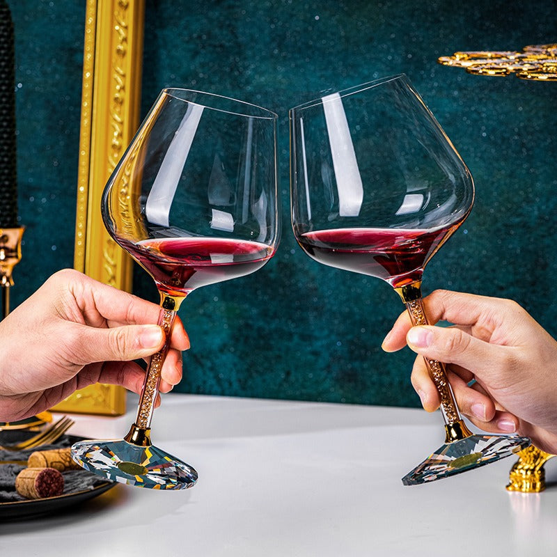 Bulk Lead-free Wine Glass with Gold Rhinestone Crystal Long Stem Wholesale