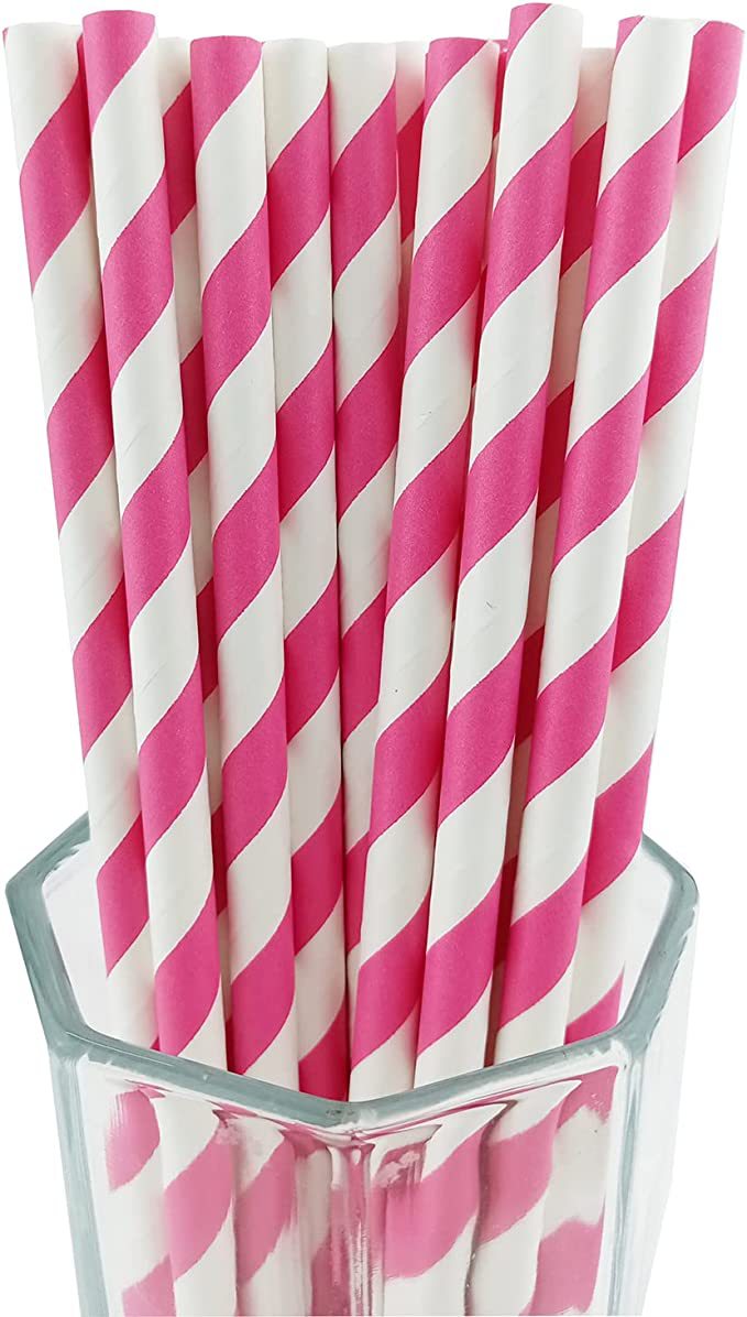 Bulk 50 Pcs Biodegradable Paper Straws Disposable Striped Straws Wholesale