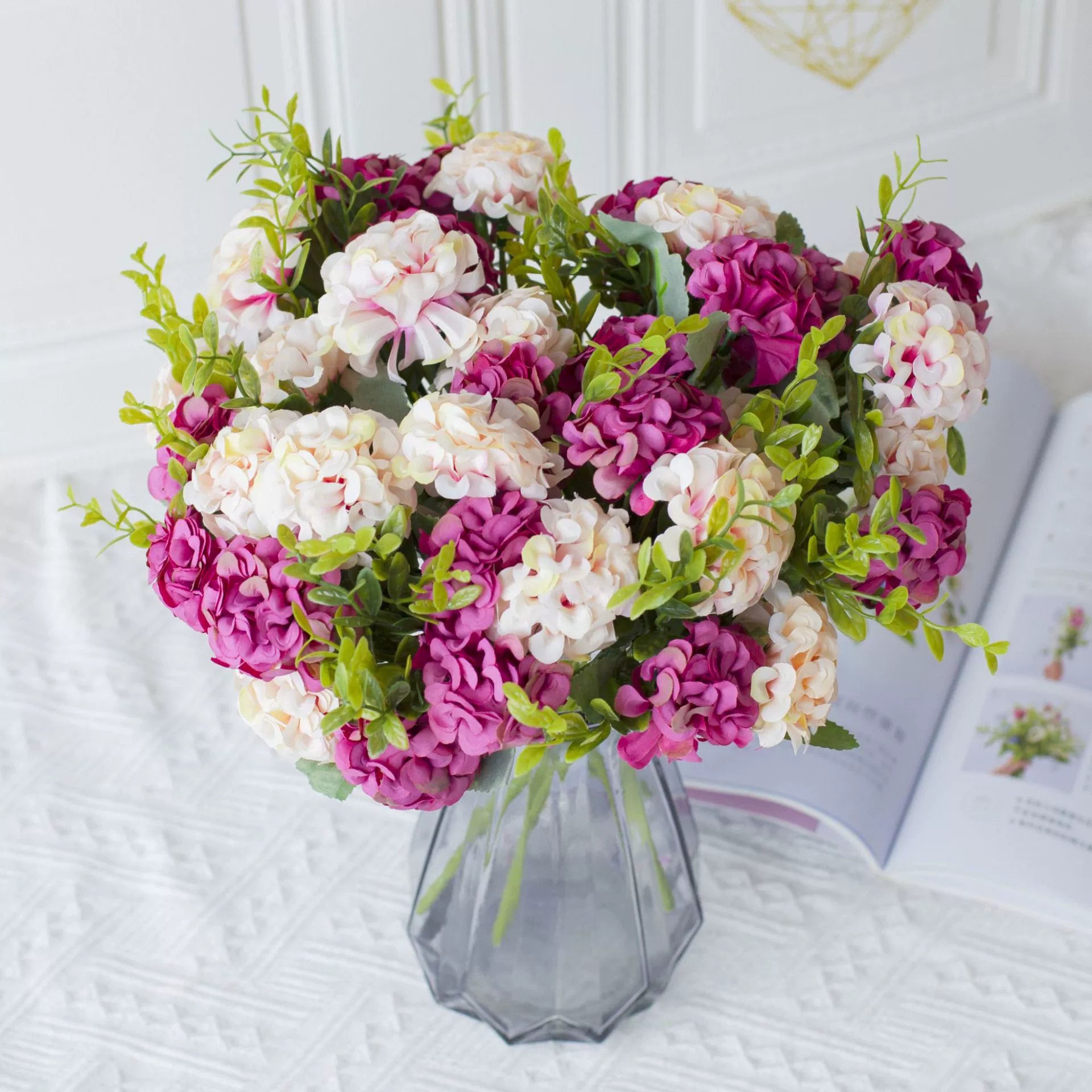 Bulk 5 Pcs Hydrangea Bridal Bouquets Silk Permanent Flower Flexible Stems for Weddings Bridesmaids Reception Centerpieces Wholesale