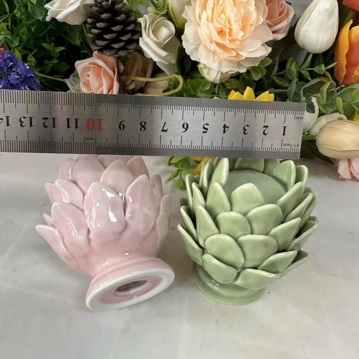 Pink Petal-Shaped Ceramic Candle Holder (2.75” W x 3.15” H) | Romantic Dinner Table & Home Decor