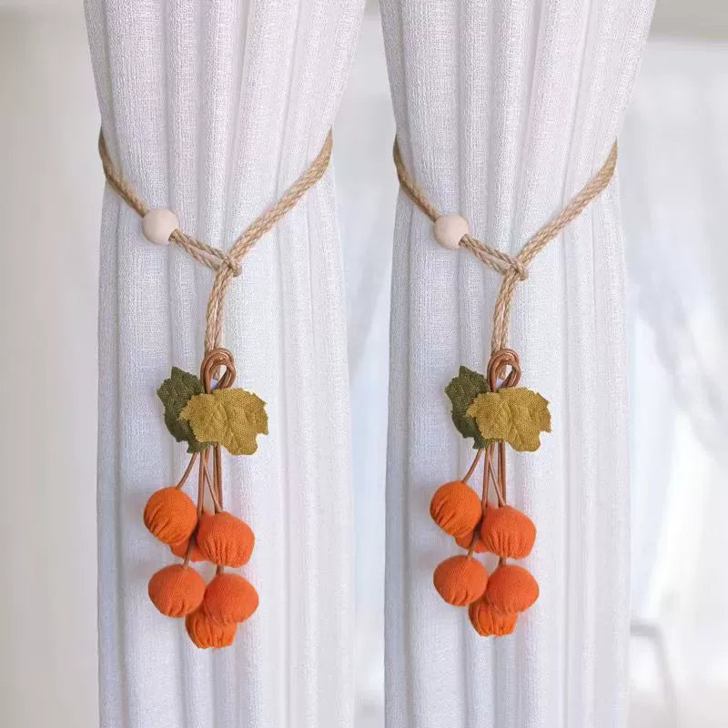 2PCS Pumpkin String Knitted Hemp Rope Curtain Tieback