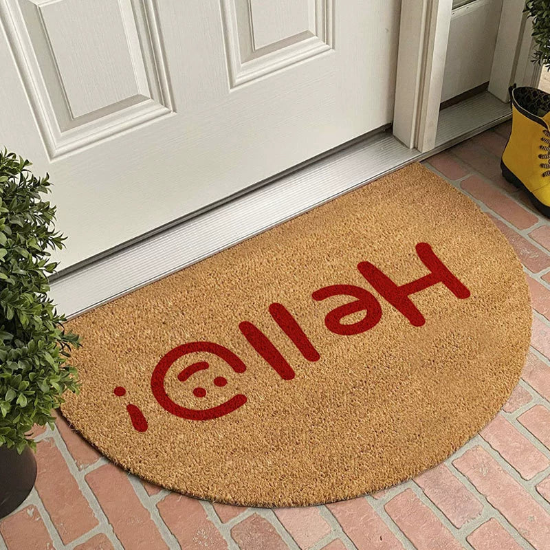 Semi-Circular Coir-Like Door Mat, 23.6x35.4 Inch Entryway Rug for Dirt Trapping, Non-Slip Welcome Mat