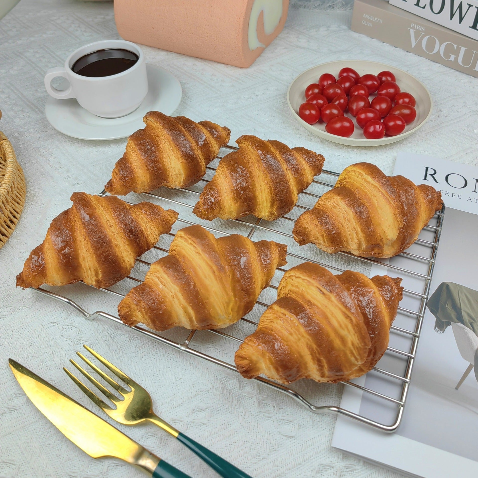 Realistic Croissant Model - PU Material, Slow Rebound, Perfect for Bakery Decor, Prop Use (5"x3"x2.2")