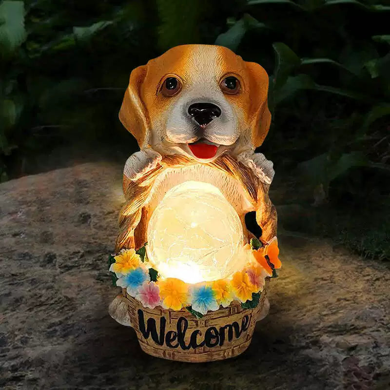 Solar Animal Garden Statues with LED Lights - Cat & Dog Outdoor Decor for Yard, Patio, Lawn