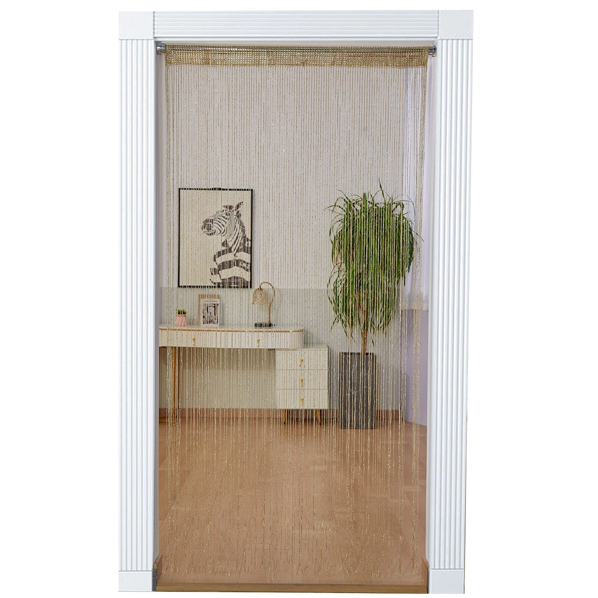 Sparkly Silver String Curtain - 39.4" W × 78.7" H Non-Tangling Door Curtain for Room Divider, Entryway & Decor