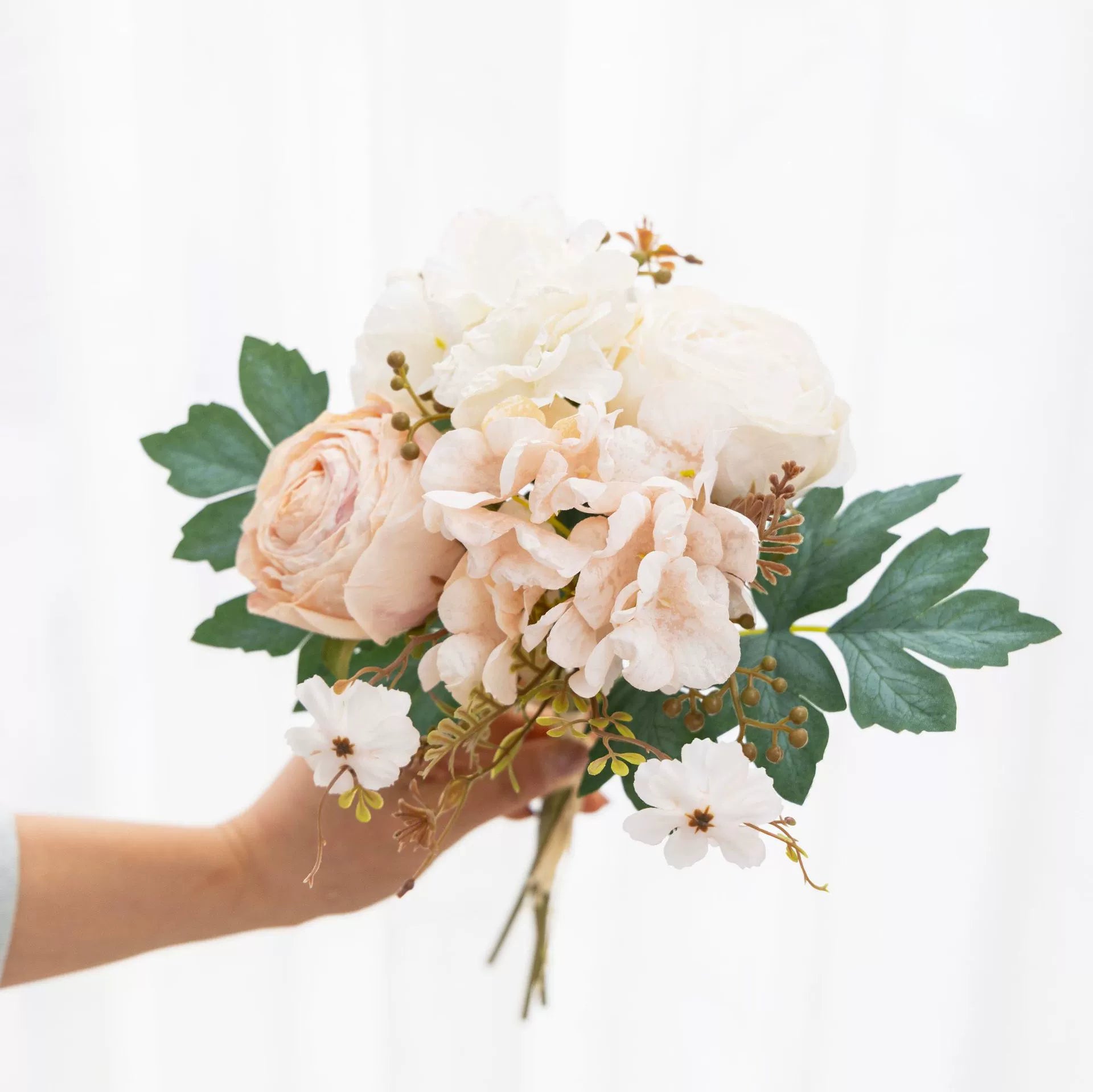 Vintage Faux Flower Bouquet with Rose & Hydrangea - 13" Artificial Floral Arrangement for Wedding, Home & Living Room Decor