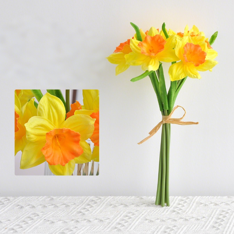 11.8 Inches Fake Daffodil Flowers - Realistic Artificial Narcissus for Home Office Wedding Decor - Lifelike Faux Plants with Stems No Watering Required