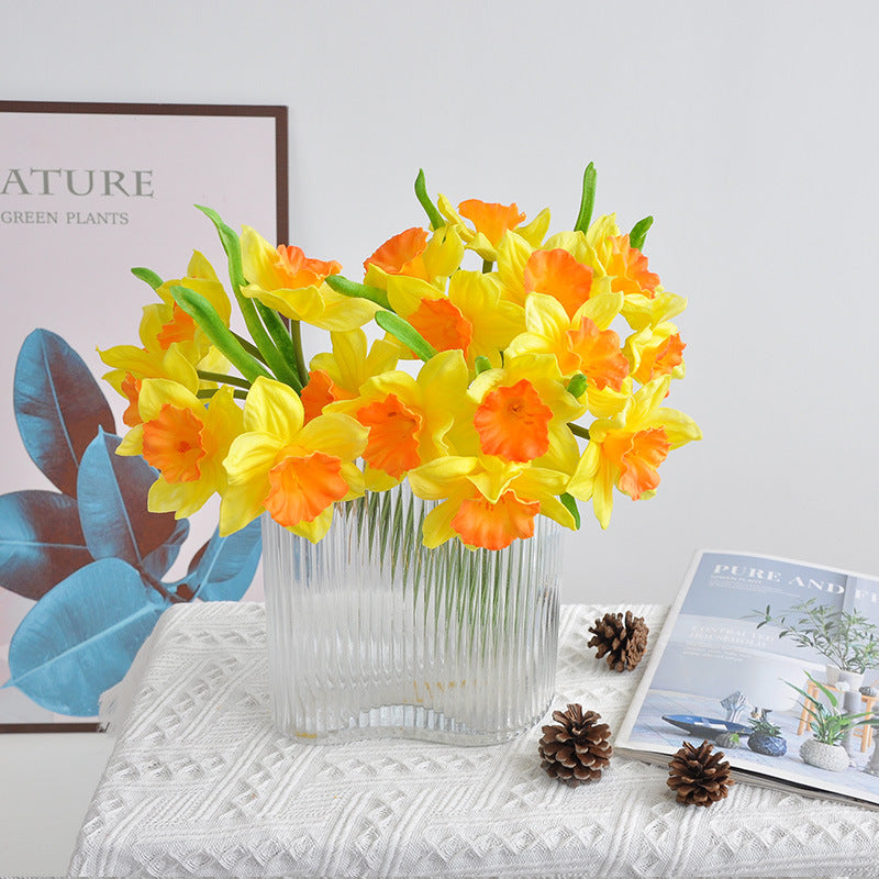 11.8 Inches Fake Daffodil Flowers - Realistic Artificial Narcissus for Home Office Wedding Decor - Lifelike Faux Plants with Stems No Watering Required