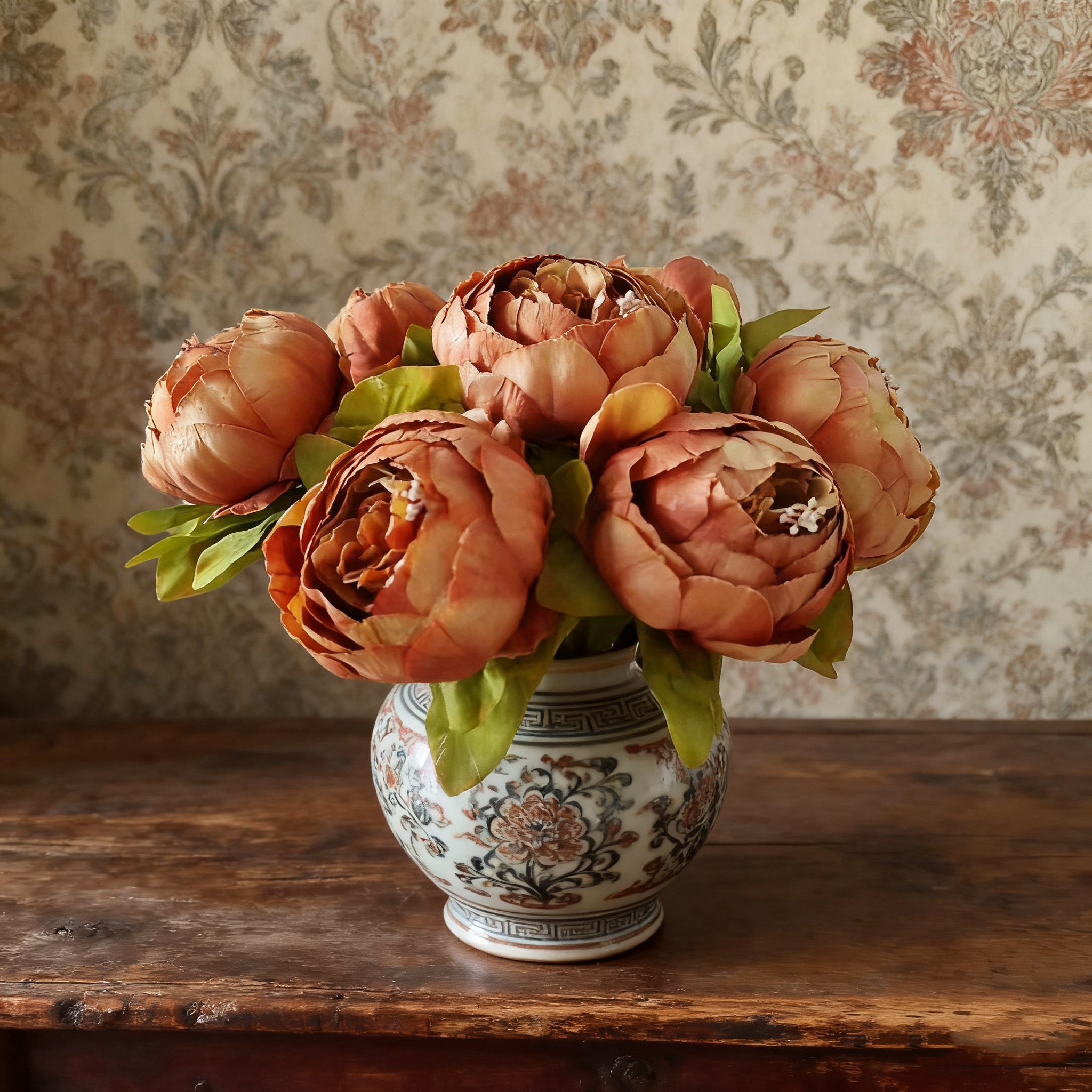 Single Stem Classic Peony Artificial Flower - Coffee Brown Ideal for Wedding & Home Decor