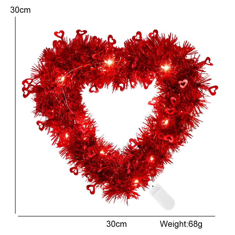 Bulk 12" Heart Shaped Valentine’s Day Wreath with LED Lights for Home Party Decor Wholesale