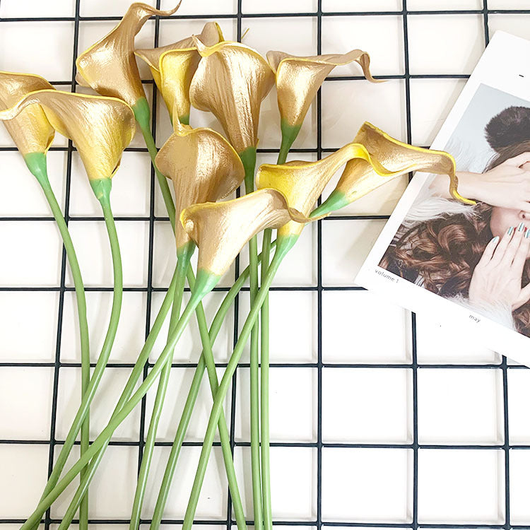 Bulk 10 Pcs 14" Golden Calla Lily Stem Artificial Flowers Wholesale