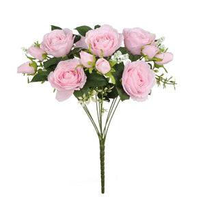 1 Bush 11 Inch Faux Flowers Roses Bouquet with Buds - Artificialmerch