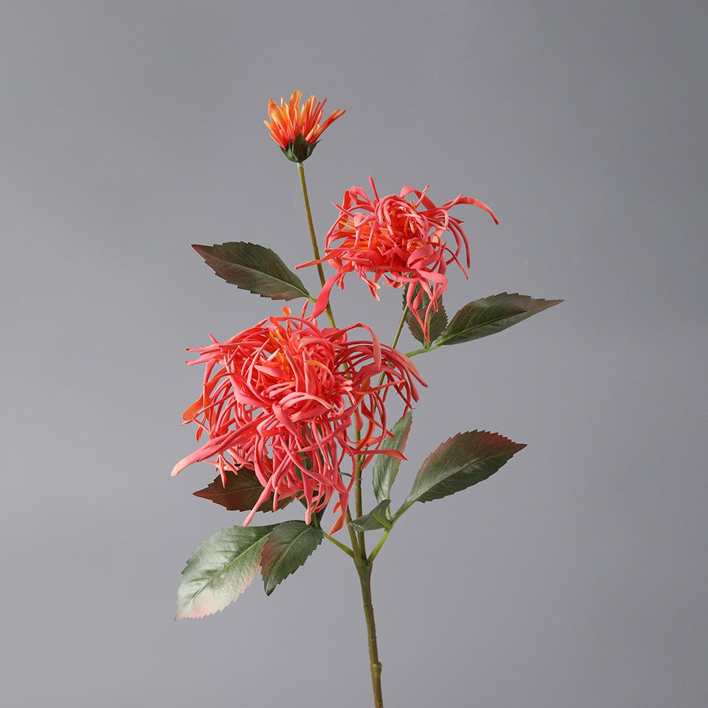 Bulk 27" Artificial Chrysanthemum Stems Coral Triple Allum Foliage Spray Autumn Centerpiece Home Decor Wholesale