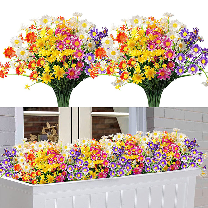 Bulk 8Pcs Artificial Daisy Flowers UV-Resistant Fake Shrubs Faux Greenery Bouquets for Outdoor Garden Porch Home Decor Wholesale