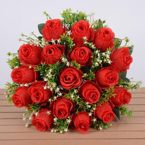 1 Bush 14 Inch Faux Flowers Rose Buds Bouquet - Artificialmerch
