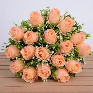 1 Bush 14 Inch Faux Flowers Rose Buds Bouquet - Artificialmerch