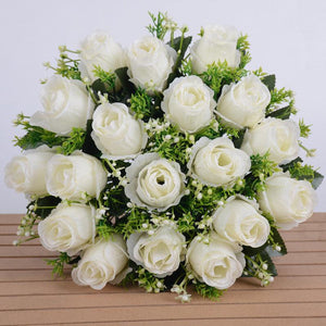 1 Bush 14 Inch Faux Flowers Rose Buds Bouquet - Artificialmerch