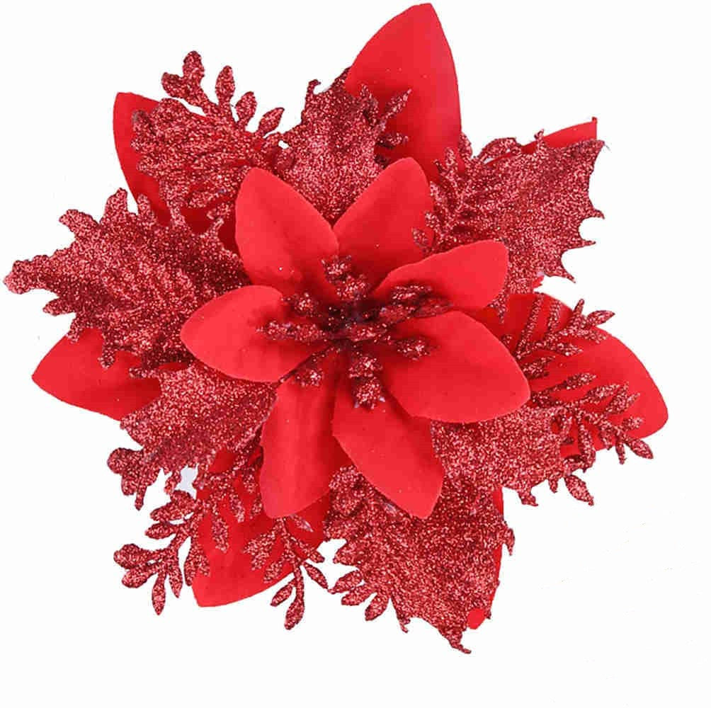 Bulk 6" Glitter Poinsettia Artificial Christmas Flowers Xmas Tree Ornaments 14 Colors Wholesale