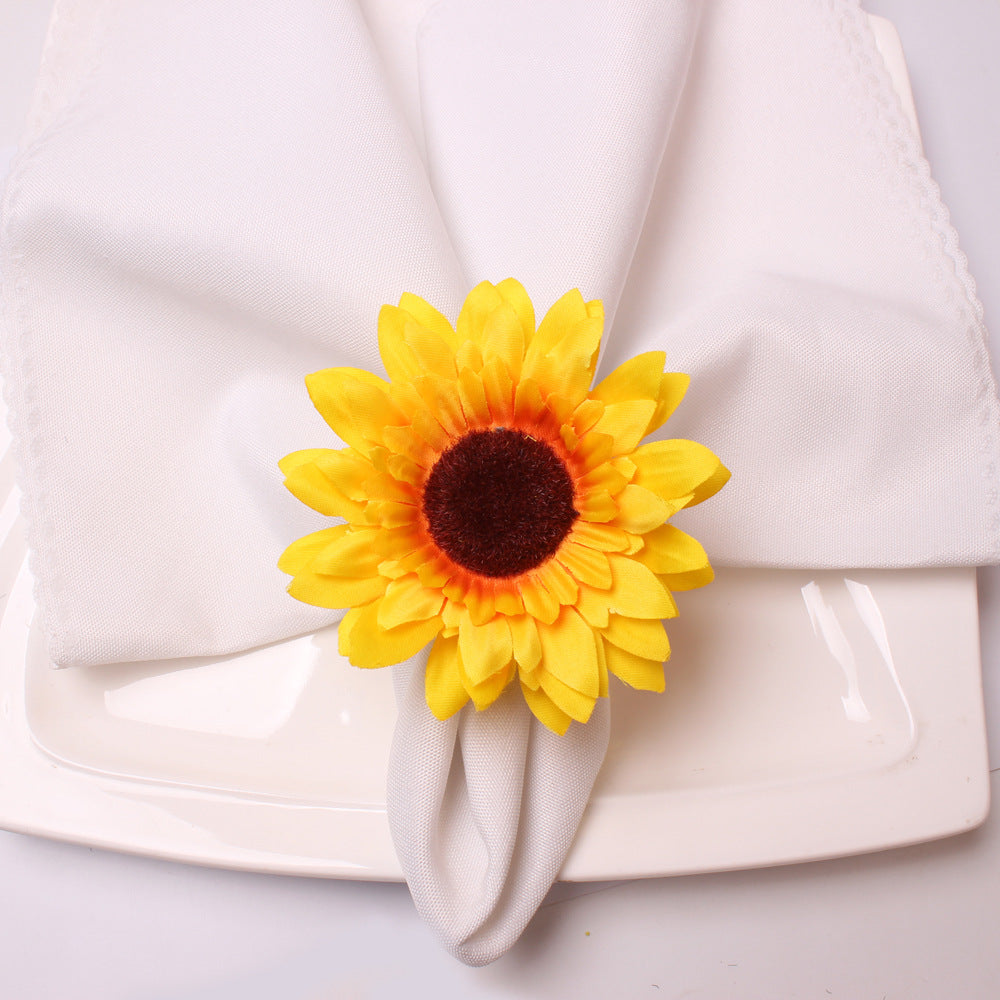 Bulk Handmade Sunflowers Artificial Silk Flowers Napkin Rings Wholesale