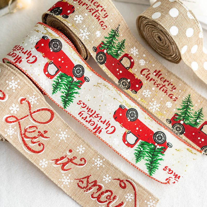 Bulk 5 Yards Linen Christmas Ribbon for Gift Wrapping Crafts DIY Xmas Decorations Wholesale