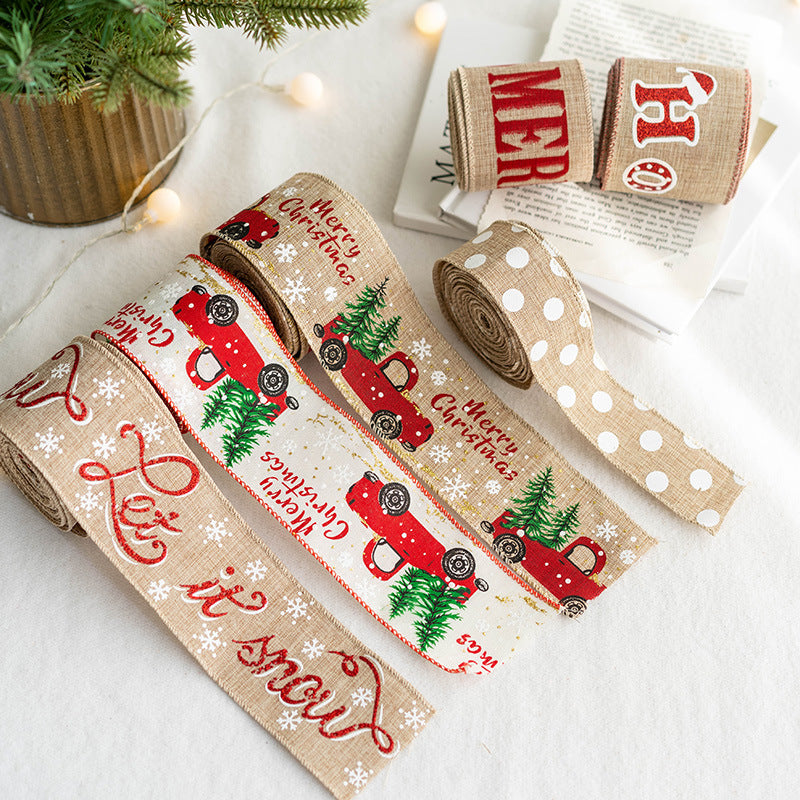 Bulk 5 Yards Linen Christmas Ribbon for Gift Wrapping Crafts DIY Xmas Decorations Wholesale