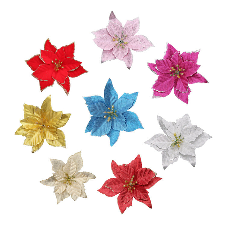 Bulk 36Pcs Artificial Christmas Poinsettia Christmas Tree Flowers Glitter Flowers Hanging Ornaments Wholesale