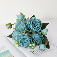 Wedding Wreath & Greenery Decor Artificial Peony Bouquet 9-Bud Silk Peony Rose 11.8” for Venue Styling